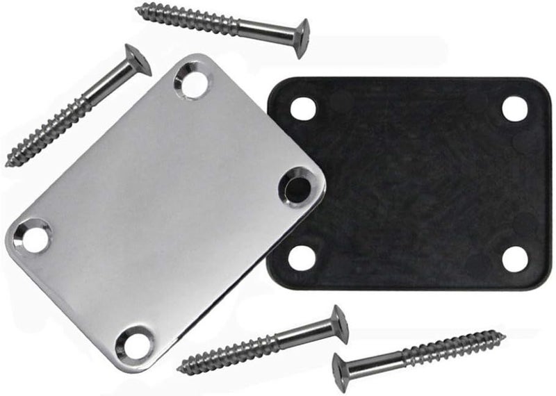 Micovay 2 Pack Guitar Metal Neck Plates with Plastic Mat Compatible for Strat Tele Style Electric Guitar Replacement, Chrome - Image 5